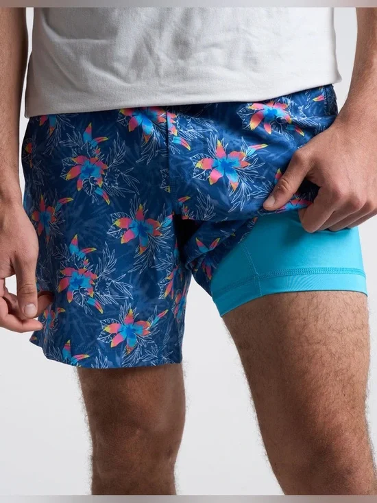 Birddogs Men’s Blue & Pink Floral Lined Gym Shorts 7” Athletic Pockets Sz LARGE - Picture 2 of 16